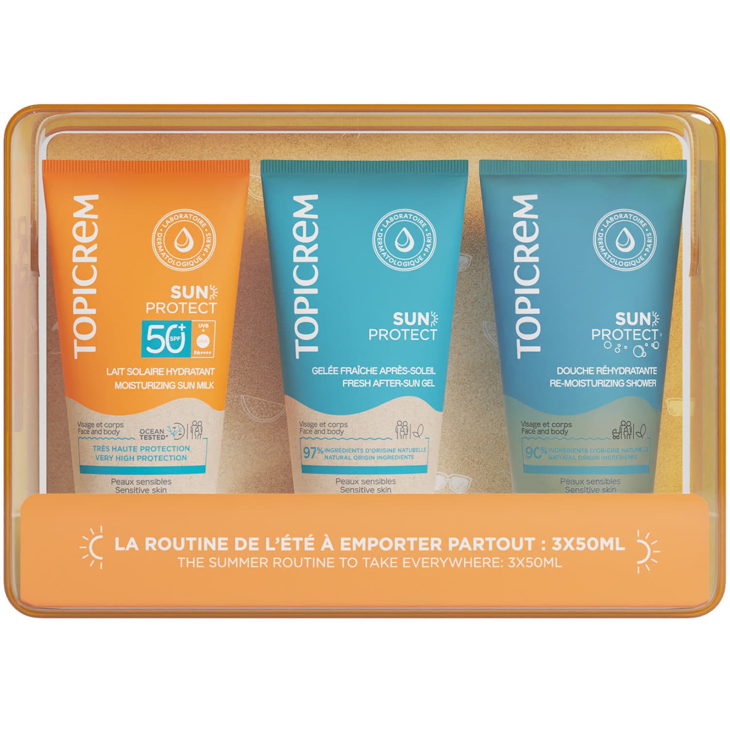 Дорожный набор Sun Protect: молочко SPF50+ + желе после загара 50 мл + гель для душа 50 мл