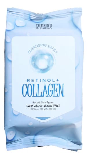 TENZERO Мицеллярные салфетки с ретинолом и коллагеном Retinol Collagen Cleansing Wipes