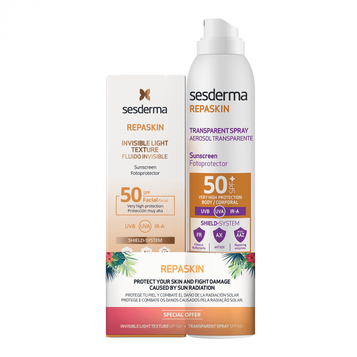 НАБОР REPASKIN: INVISIBLE LIGHT TEXTURE SPF50 Средство для лица + TRANSPARENT SPRAY SPF50 Спрей для тела