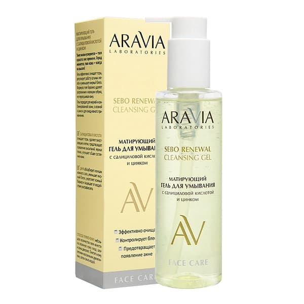 Матирующий гель для умывания с салициловой кислотой и цинком Sebo Renewal Gel Aravia Professional