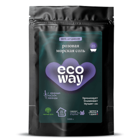 Соль для ванн розовая морская с эфирным маслом лаванды ECOWAY 1 кг
