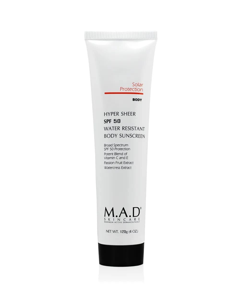Лосьон для тела водооталкивающий защитный SPF 50 Hyper Sheer SPF 50 water Resistant Body Lotion M.A.D Skincare