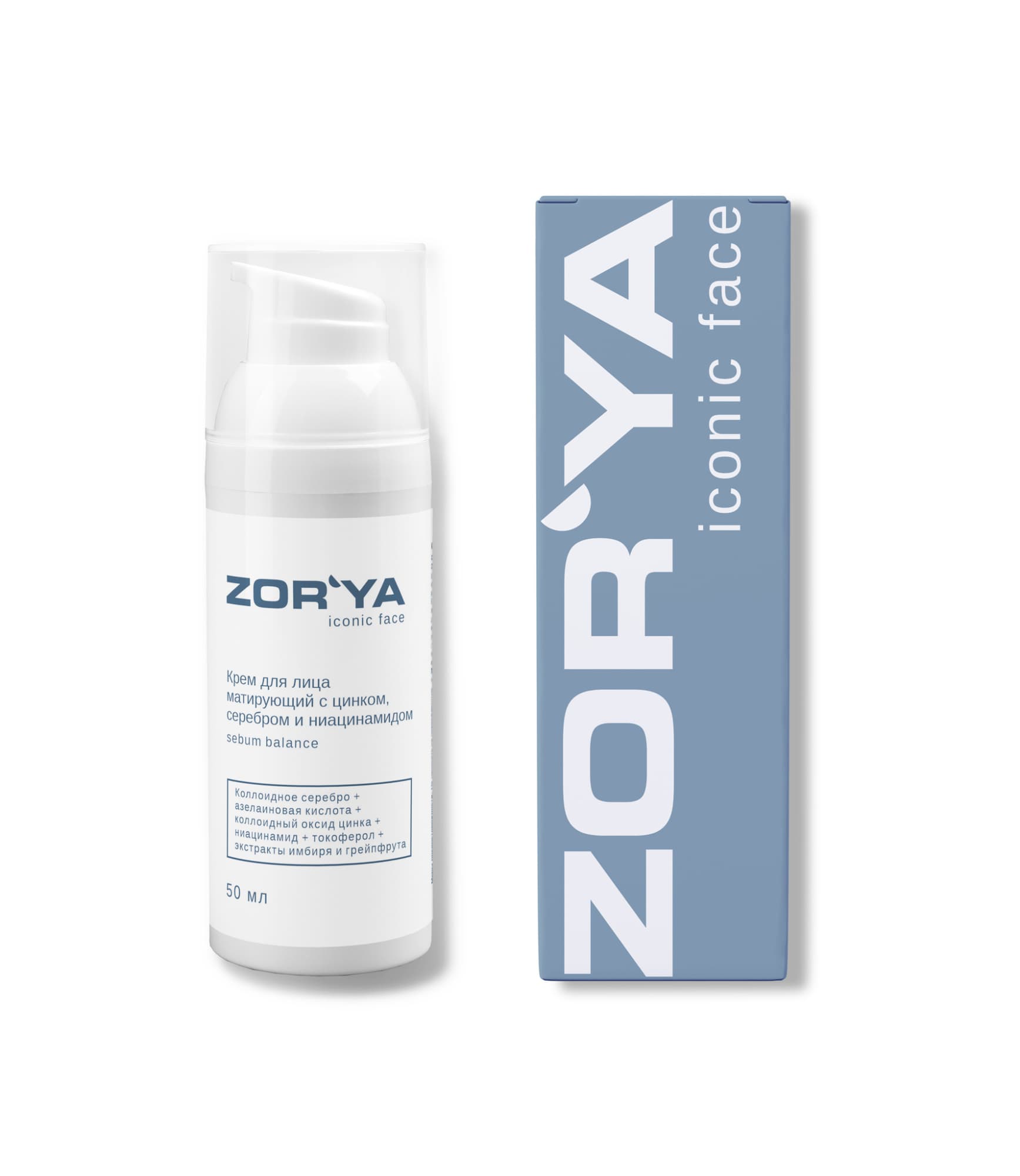 Крем для лица матирующий с цинком, серебром и ниацинамидом Sebum balance Zor'ya