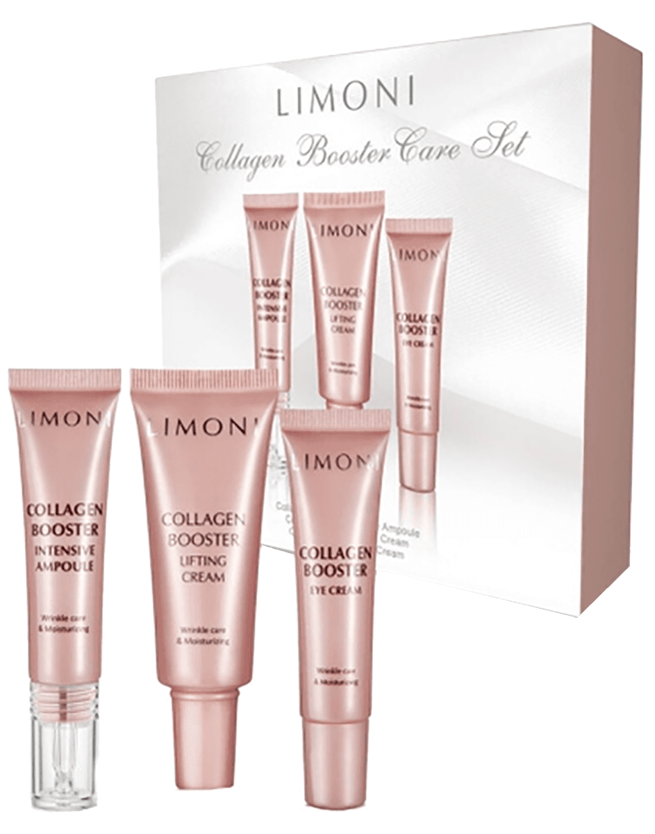 Набор с морским коллагеном Collagen Booster (интенсивно увлажняющая сыворотка, +Крем для лица, 25 мл+Крем для век и кожи вокруг глаз, 15 мл, LIMONI
