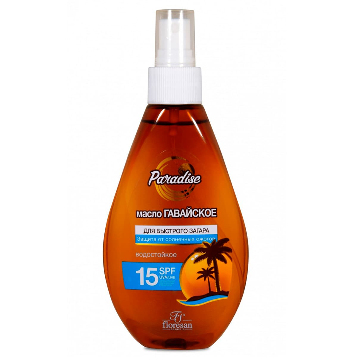 Масло для быстрого загара Гавайское водостойкое SPF15, Paradise, , FLORESAN
