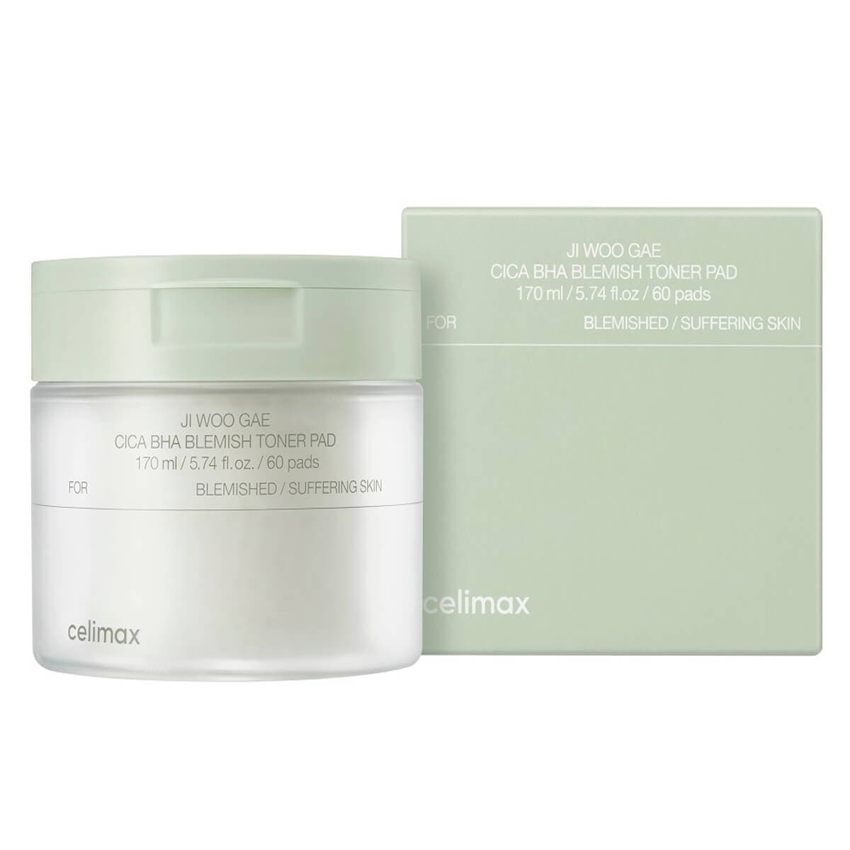Ji Woo Gae Cica BHA Blemish Toner Pad Успокаивающие тонер-пэды для проблемной кожи (60 шт), Celimax