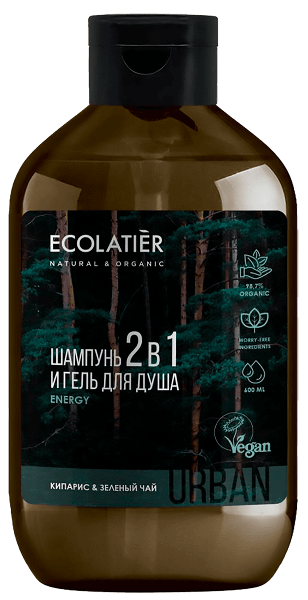 Мужской гель для душа и шампунь 2 в 1 кипарис & зеленый чай, , Ecolatier