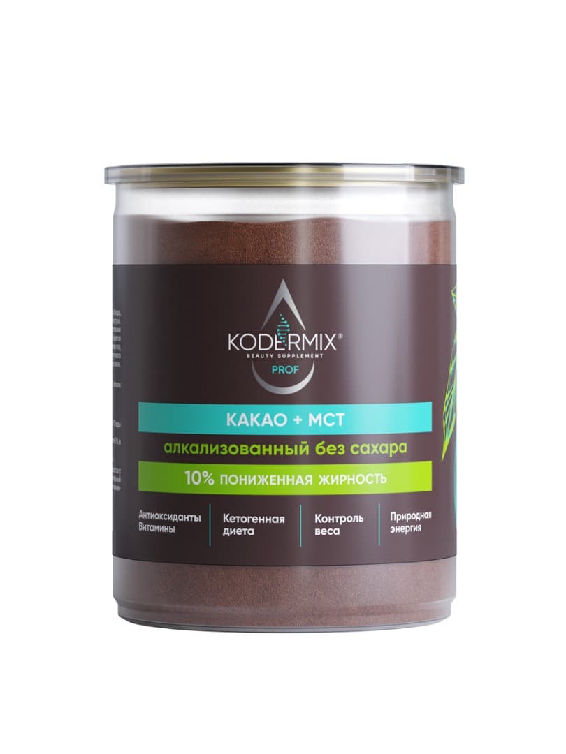 Какао натуральный алкализованный с маслом МСТ кокосового, без сахара ., KODERMIX