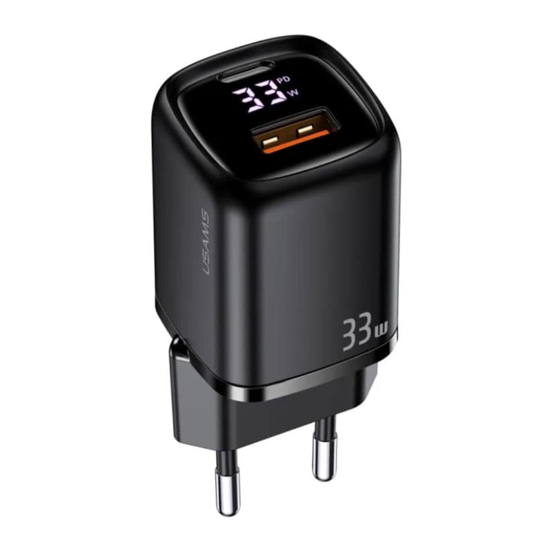 Зарядное устройство Usams US-CC152 T46, PD+QC Digital Display Fast A+C Charger, PD 33W (черный)