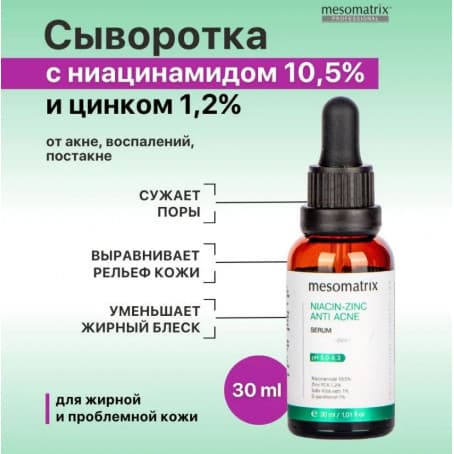 Mesomatrix Сыворотка с ниацинамидом для жирной проблемной кожи NIACIN-ZINC