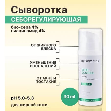 Mesomatrix Сыворотка SEBO CONTROL для жирной кожи матирующая от прыщей post akne