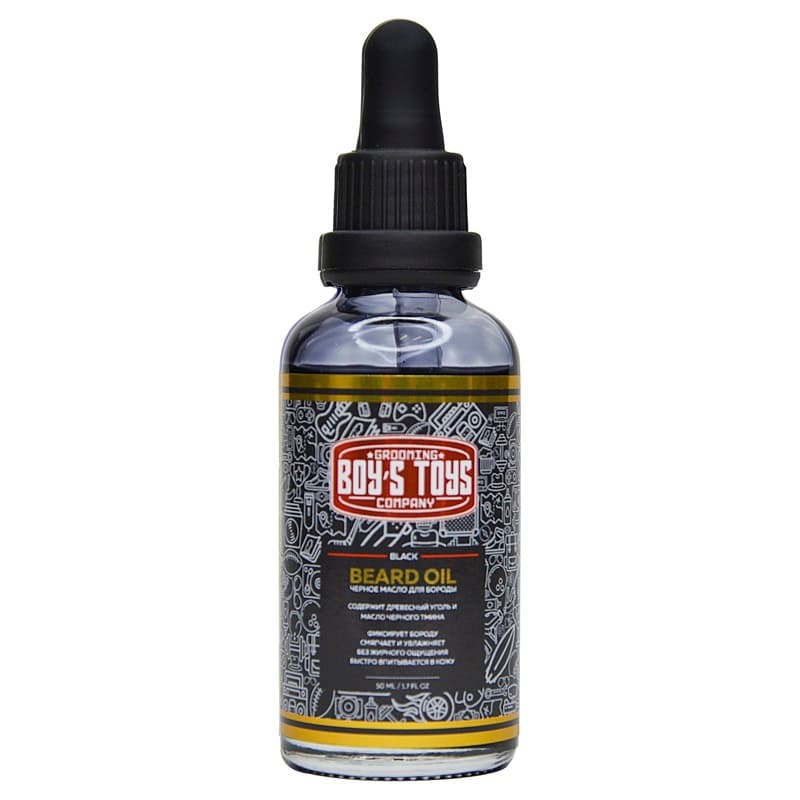 Чёрное масло для бороды Black Beard Oil с содержанием древесного угля и масла чёрного тмина, (Boys Toys, Уход)