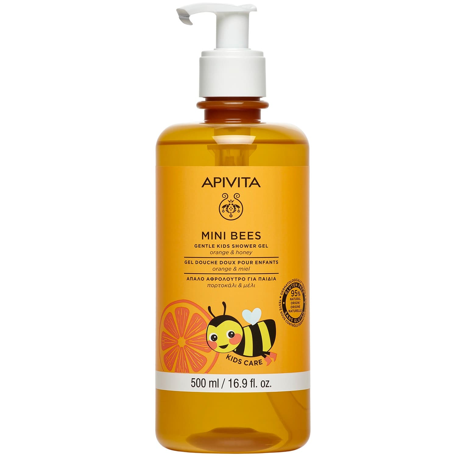 Апивита Детский гель для душа с апельсином и медом 2+, (Apivita, Mini Bees)