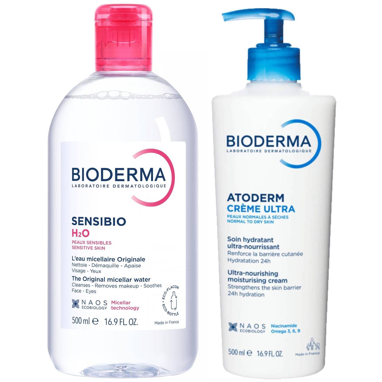 Биодерма Набор для лица и тела: мицеллярная вода + крем Ультра 500 мл (Bioderma, Sensibio)