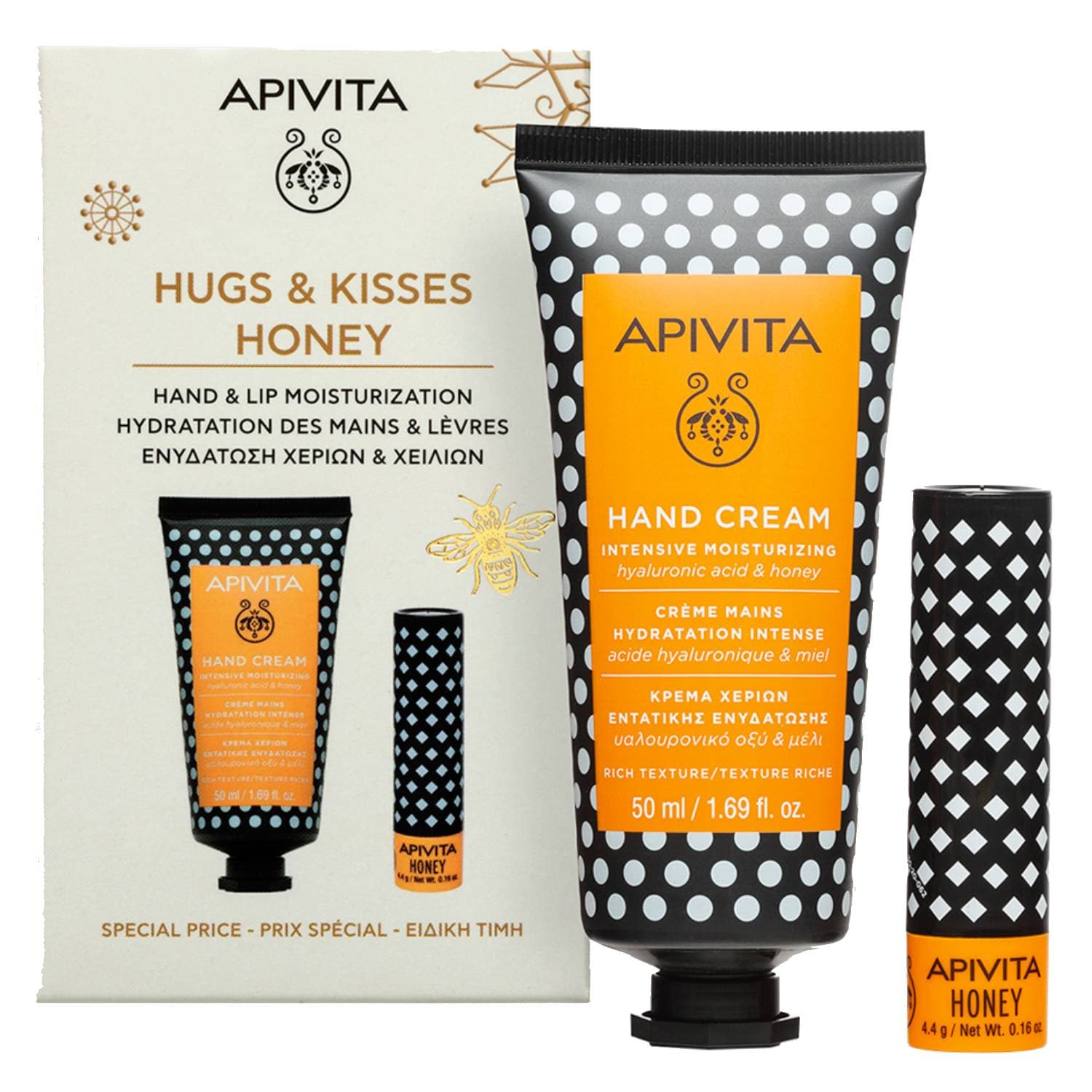 Апивита Набор Hugs & Kisses Honey: крем для рук + стик для губ (Apivita, Hand