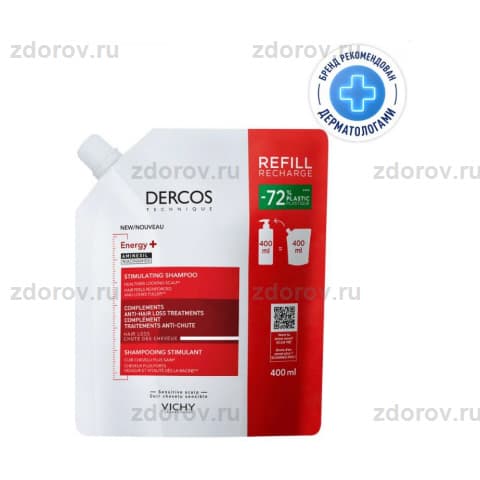 ВИШИ деркос Energy+ шампунь от выпадения волос (смен.блок)