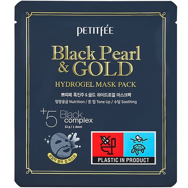 Гидрогелевая маска для лица с черным жемчугом Petitfee Black Pearl & Gold Hydrogel Mask Pack