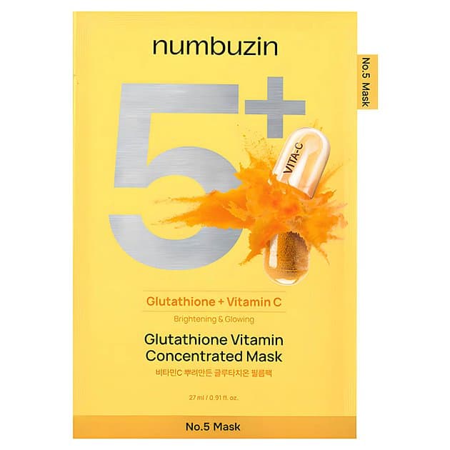 Осветляющая тканевая маска с глутатионом и витамином С numbuzin No.5 Glutathione Vitamin Concentrated Mask