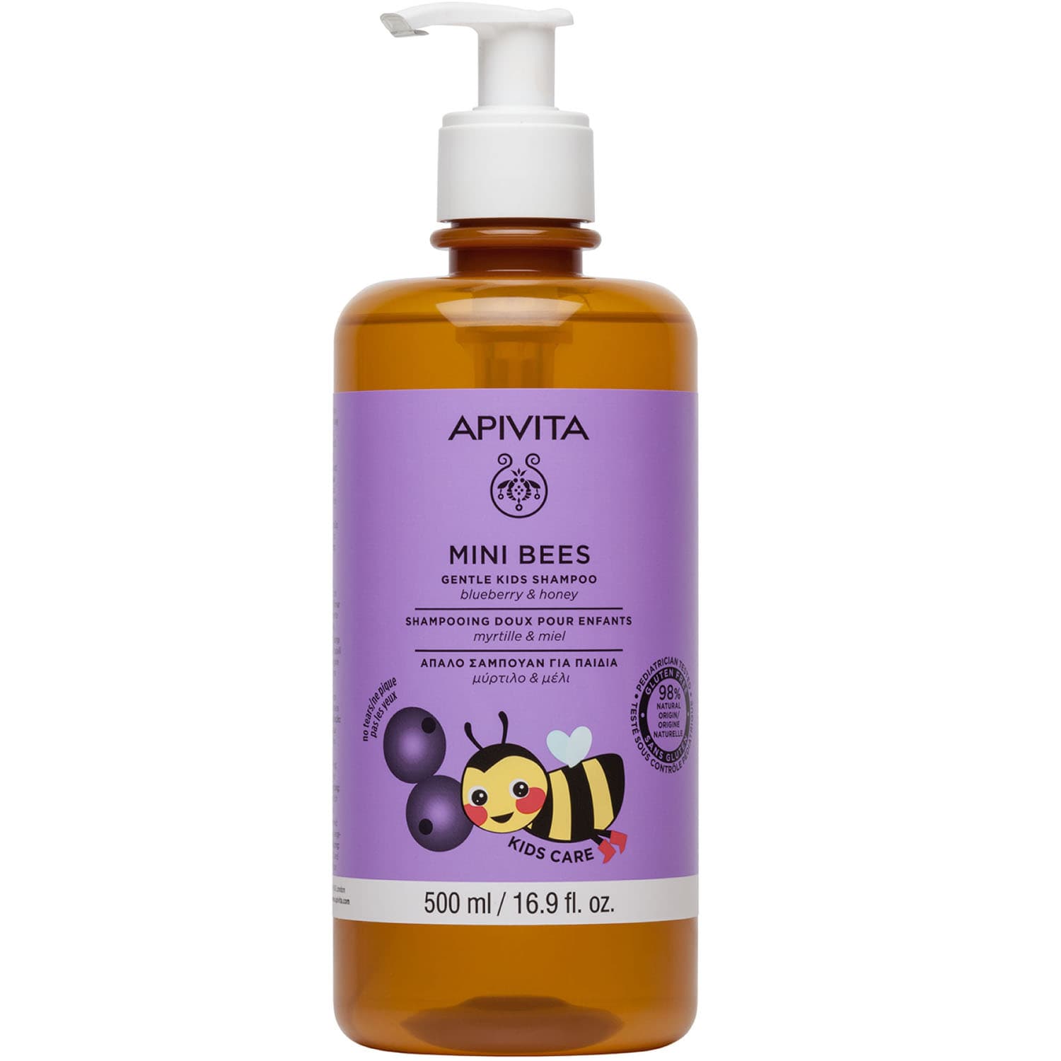 Апивита Детский нежный шампунь с Черникой и Мёдом, (Apivita, Mini Bees)